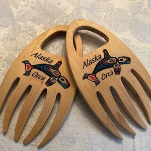 ALASKA WOODEN SALAD TONGS